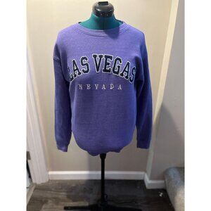 Vintage 90s Las Vegas Nevada Big Print Name Embroidered + Felt Purple Sweatshirt